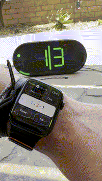 Animated gif showing how the Dropshot Scoreboard is easily controlled by an Apple Watch with a simple swiping motion.